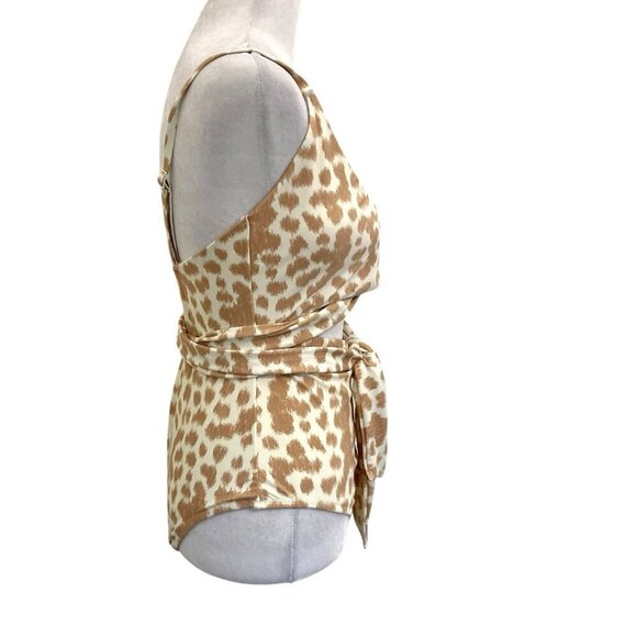 NWOT Aerie Animal Print Wrap One Piece Swimsuit Bathing Suit Tan size Medium - Picture 4 of 8